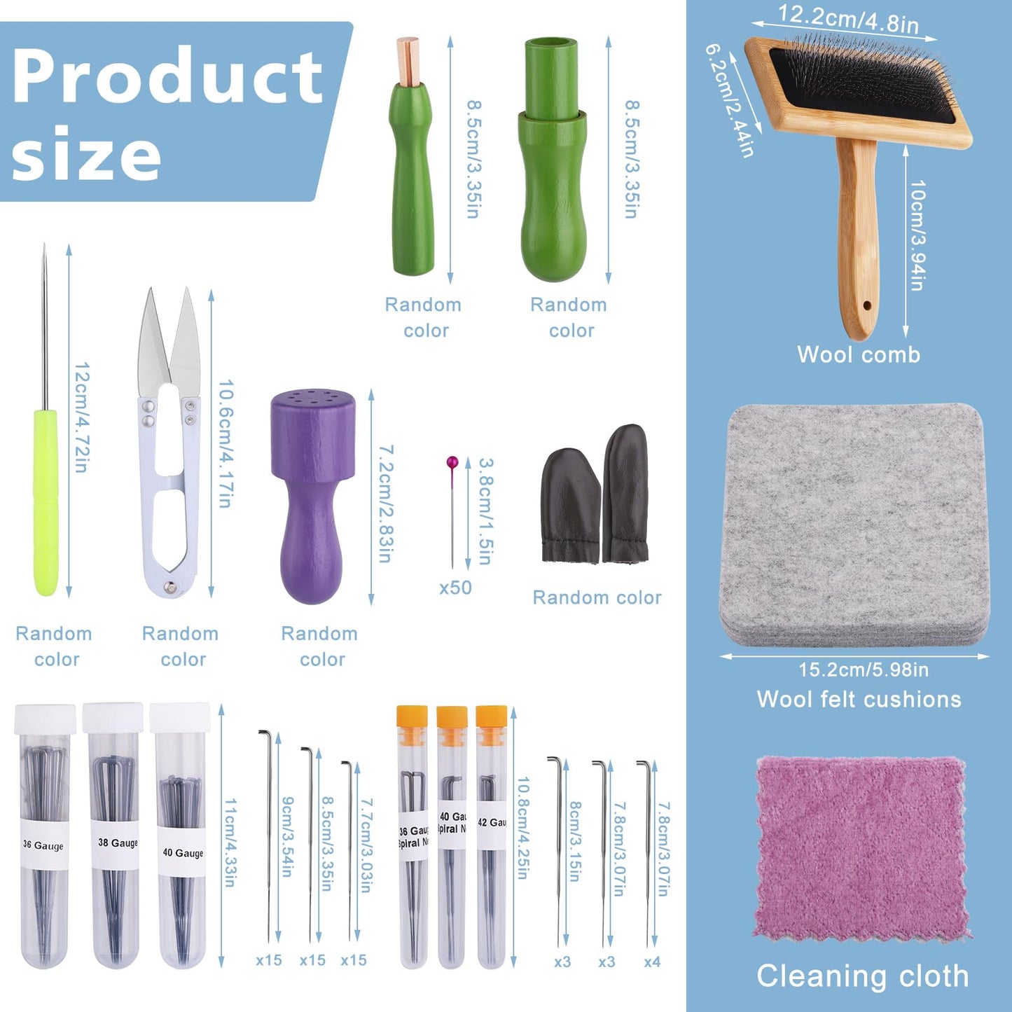 74 Needle Felting Tools, Needle Felting Kit with Hand Carders Wooden Wool Carders Needle Felting with Needle Leather Finger Protector for DIY Felting Wool Projects