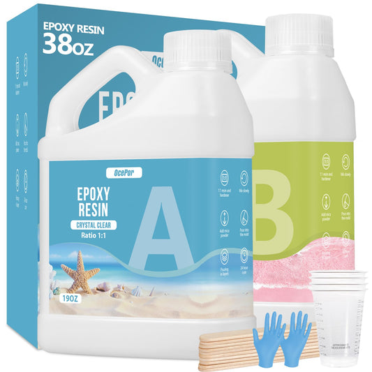 OcePor Epoxy Resin-38OZ, Crystal Clear Epoxy Resin Kit, No Yellowing No Bubble Art Resin Casting Resin for Art Crafts, Jewelry Making, Wood & Resin Molds(19OZ x 2)