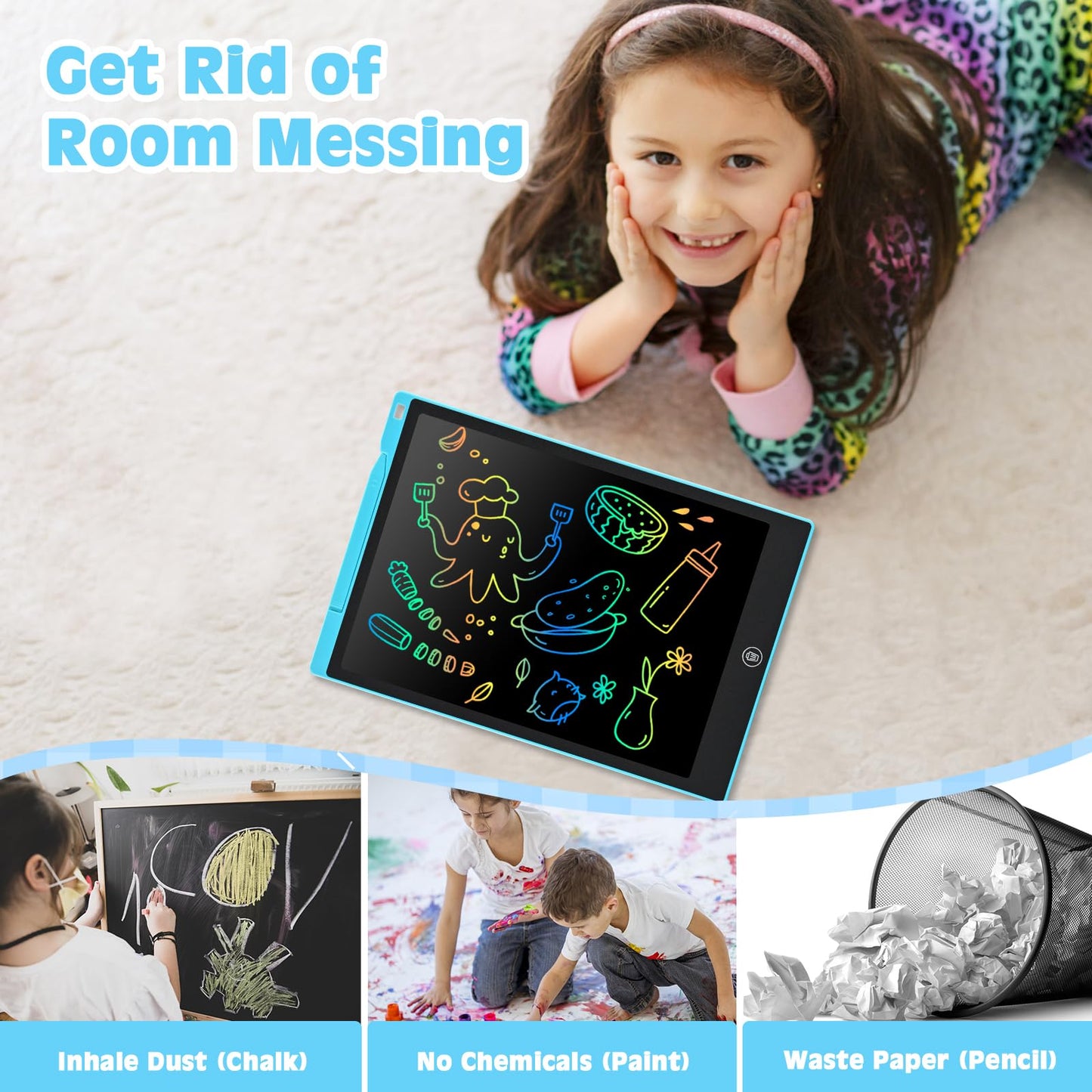 Toddler Kids Toys Gifts - 12 Inch LCD Writing Tablet Doodle Board Pad, Colorful Drawing Tablets Educational Toys, Christmas Birthday Gifts for 3 4 5 6 7 8 Years Old Girls Boys (Blue)