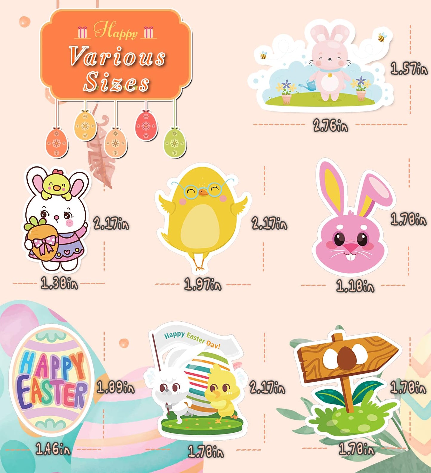 100PCS Easter Stickers, Cute Bunny, Eggs & Spring Crafts, Perfect Easter Basket Stuffers, Party Favors & DIY Craft Supplies, Durable, Reusable Easters Decorations