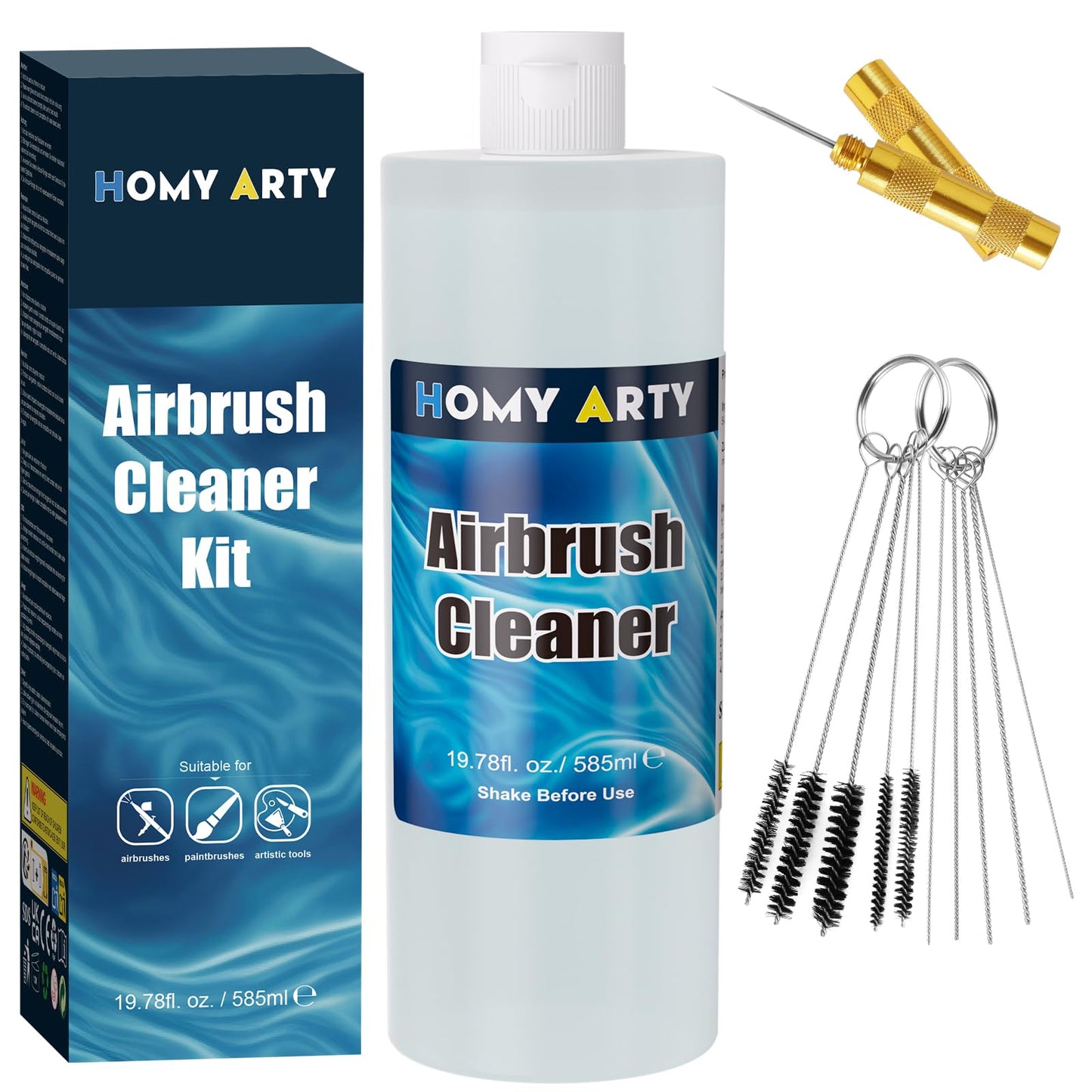 Airbrush Cleaner Kit 19.78 fl oz - with Nozzle Cleaner & Cleaning Brushes, Airbrush Cleaning Kit for Water-Based Acrylic Airbrush Paint, Art Tools, Brushes & Airbrushes