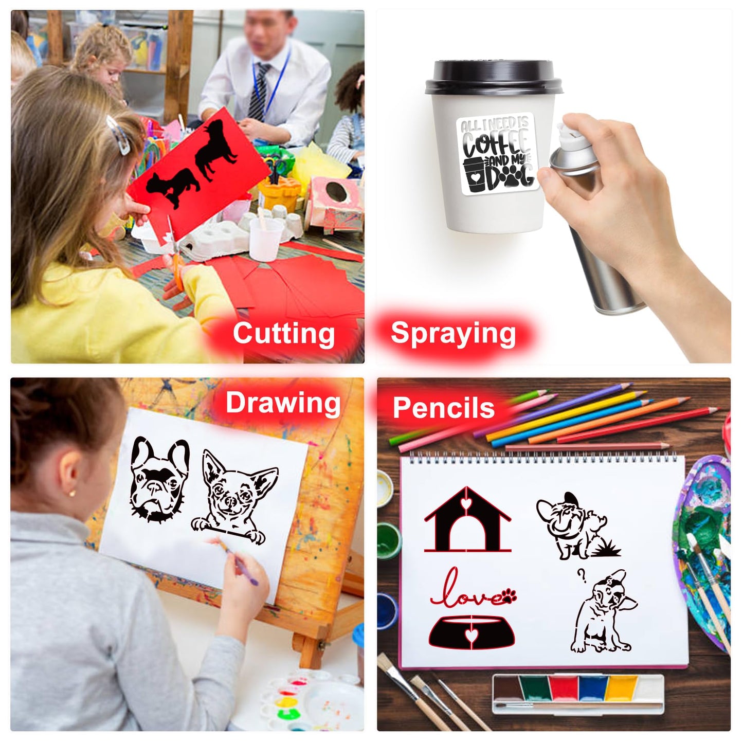 Small Stencils for Painting on Wood Reusable, 3 Inch Reusable Stencil for Craft Ornament Paint Template Stencils for Wall Card Rock Wood Signs Coasters Canvas Home Decor (Dog)