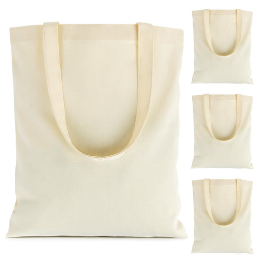 Canvas Tote Bag - 4 PCS Cotton Canvas Reusable Grocery Shopping Blank Tote Bag with Handles for Crafts DIY, Gift, Advertising Promotion Activity