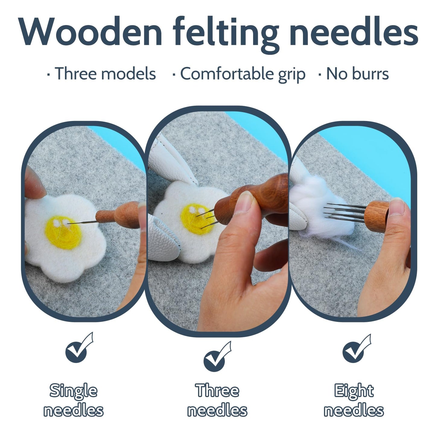 Needle Felting Kit Tools, 10"x 8" Felting Pad,Wooden Wool Carders, 34 Pcs Felting Needles, Felt Kit Supplies Include Storage Bag for Beginners DIY Wool Craft