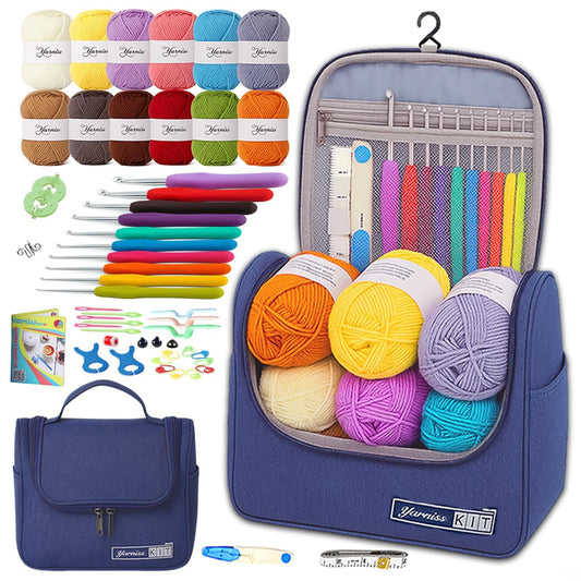 Yarniss Crochet Kits for Beginners,All in One Crochet Kits with 840 Yards Crochet Yarn,Ergonomic Crochet Hooks Set with Yarn for Adults,Navy