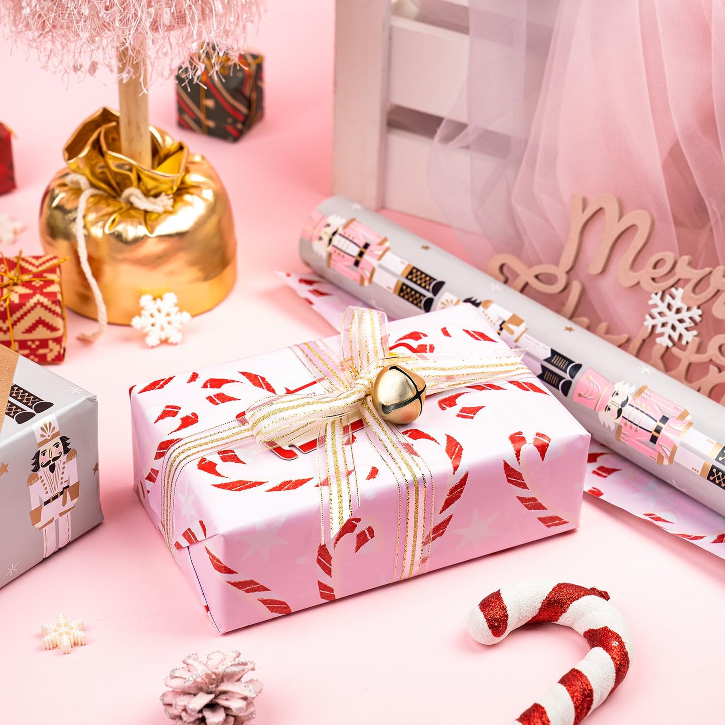 30 Inch Jumbo Reversible Nutcracker Christmas Wrapping Paper - 30 Inch x 33 Feet - Nutcracker and Candy Cane Design Printed on Pearlized Paper for Chrsitmas, Holiday, Party Celebration