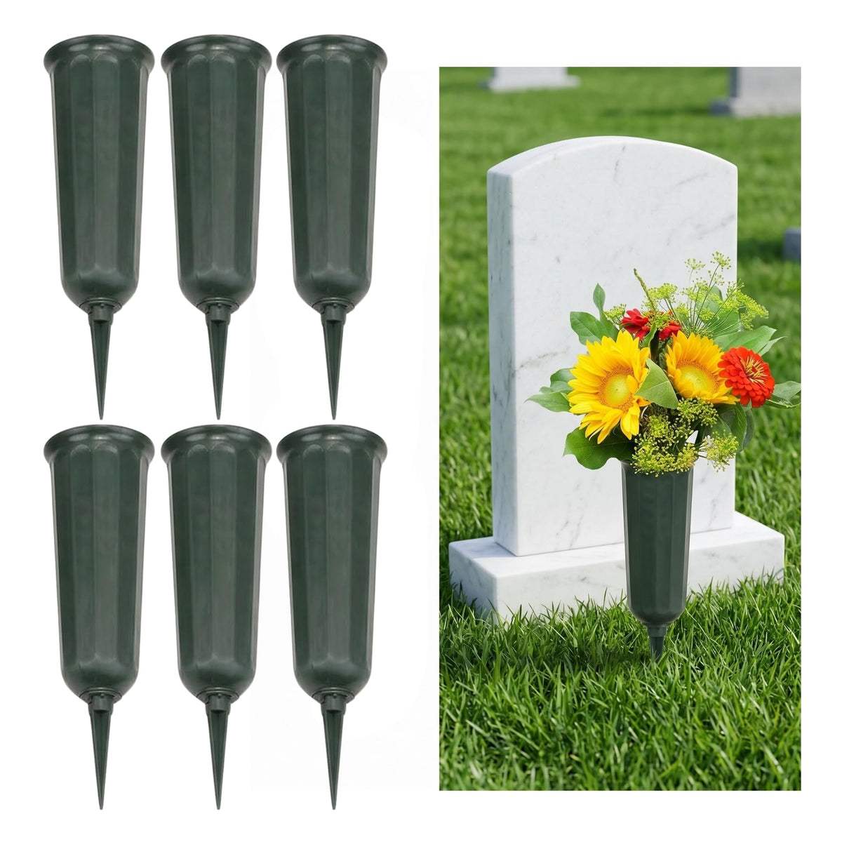 Evelots Cemetery Flower Vase with Sturdy Spikes/Stakes 6 Pack Outdoor Artificial or Fresh Flower Holder Grave Decoration