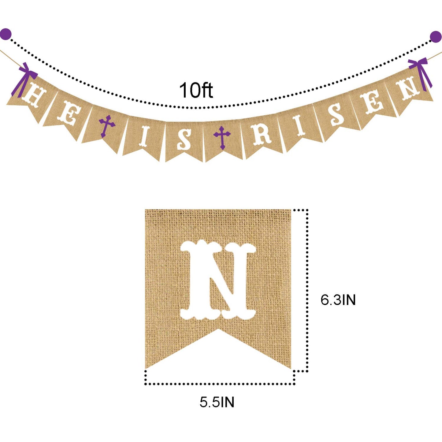 HE is Risen Banner Burlap - Easter Banner - Easter Decorations - Religious Holiday Resurrection Bunting - Church Mantel Outdoor Hanging Decor