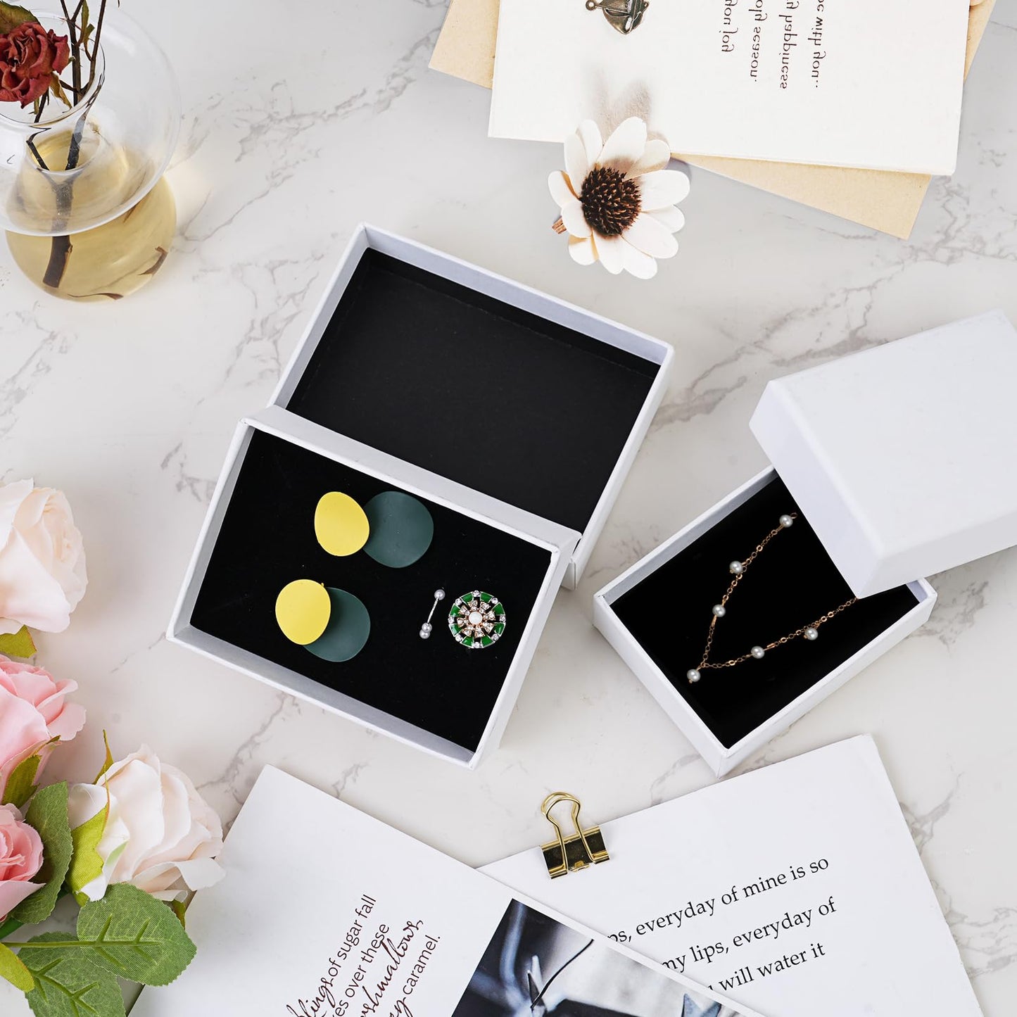 Moretoes 12pcs Jewelry Gift Boxes, 2 Size White Small Gift Boxes with Velvet Inner Used for Rings, Necklaces, Earrings, Bracelets, Pins Packing Small Jewelry Boxes Bulk