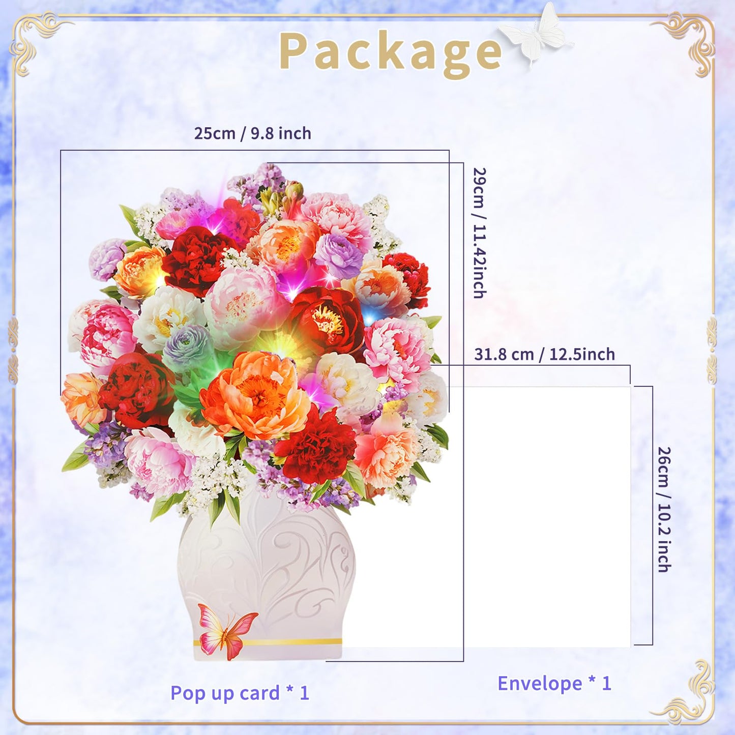 APOTODITO Mothers Day Card for Women, Flower Bouquet 3D Card, Mothers Day Gifts with Music and Light, Gifts for Mom, Women, Sister, Wife (Peony)