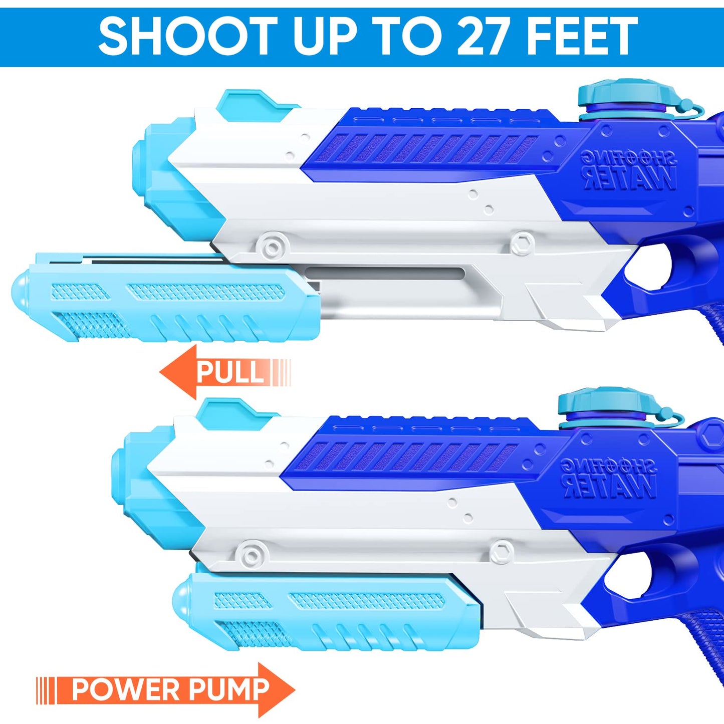 WOLKEK Water Guns for Kids Adults, 4 Pack 400CC Long Range High Capacity Squirt Guns Toy, Pool Toys Water Toys for Swimming Pool Beach Sand Outdoor, Summer Gifts for Boys Girls