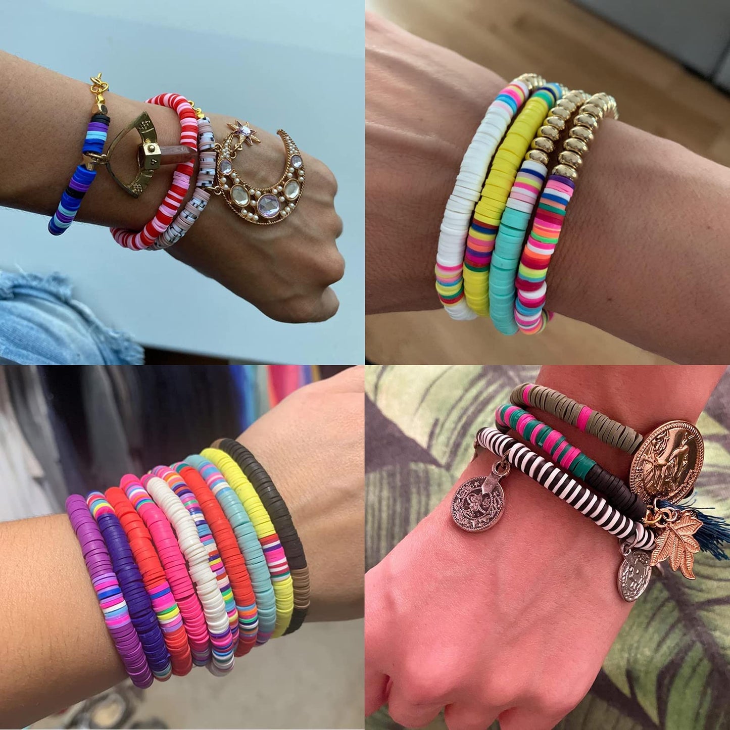 OPPRYN 6000 Pcs 24 Colors 6mm Polymer Clay Beads,Bracelet Making Kit,Preppy Flat Spacer Heishi Beads for Jewelry Making with Smiley Face Beads Letter Beads Pendant Charms kit,Gifts/DIY