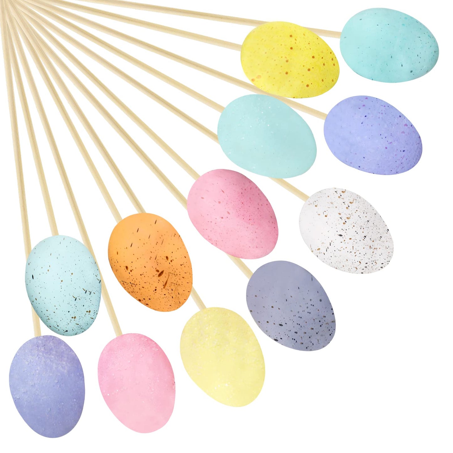 12 Pcs Easter Picks Faux Foam Easter Egg Picks Decorative Pastel Speckled Easter Egg Stems 10.6" Tall for Spring Easter Basket Bouquets Floral Arrangement Centerpiece Wreath