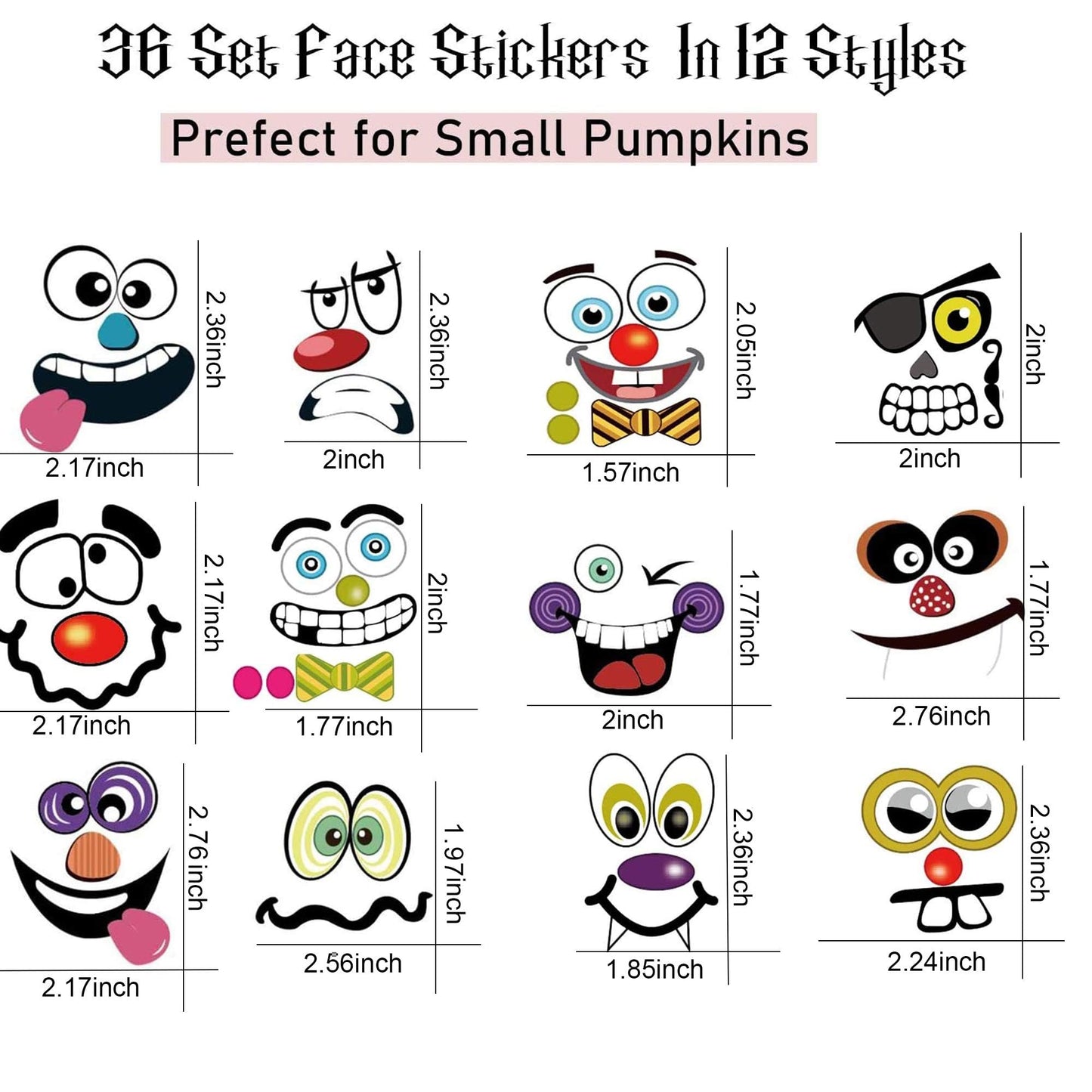 36 Packs Halloween Pumpkin Decorating Stickers, 18 Sheet Pumpkin Face Stickers in 12 Designs for Halloween Party Supplies Trick or Treat Party Favors