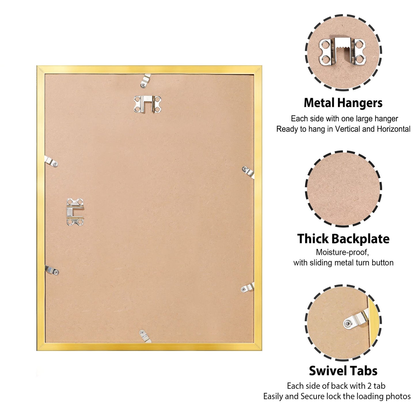 8.5x11 Picture Frame Gold（2 Pack）, 8.5 x 11 Picture Frame for Wall Decoration, Classic Gold Minimalist Style Suitable for Decorating Houses, Offices, Hotels