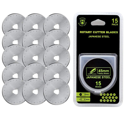 HEADLEY TOOLS 45mm Rotary Cutter Blades 15 Pack Fits Olfa, Fiskars, Replacement Rotary Blade for Arts Crafts Quilting Scrapbooking Sewing, Sharp and Durable