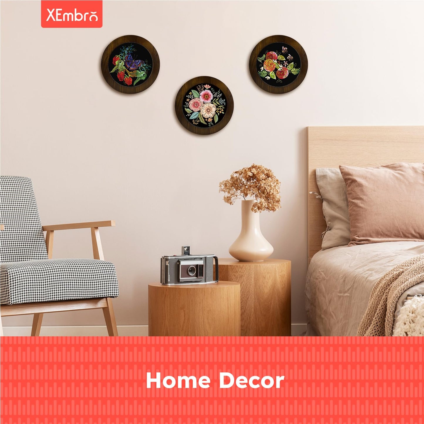 8 Inch Wood Embroidery Hoop Frame for Hanging Sewing Ornaments, Decorative Round Embroidery Frame for Display Finished Embroidery & Cross Stitch Arts