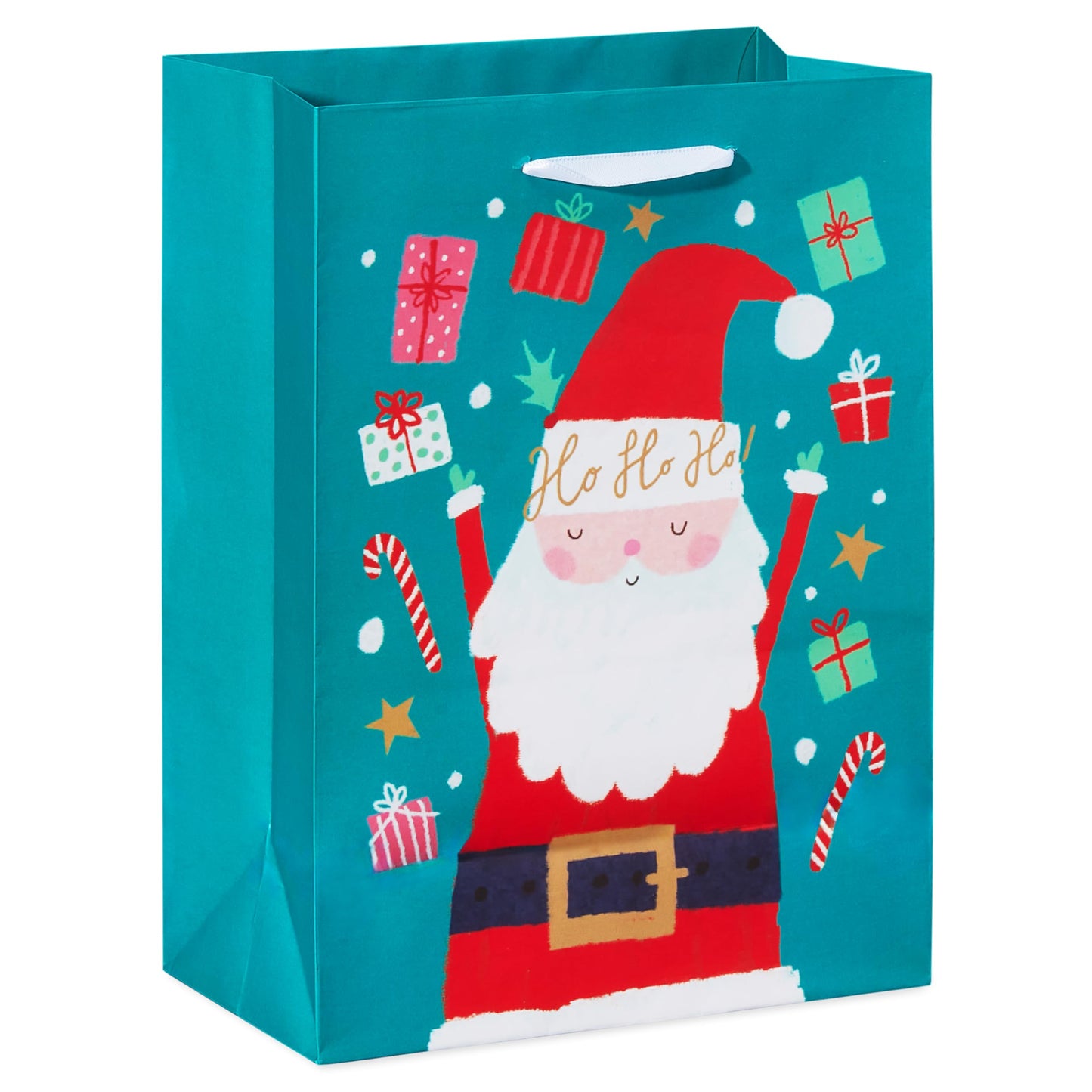 American Greetings 10" Medium Christmas Gift Bags, Santa, Ornaments, Stripes (4 Bags)