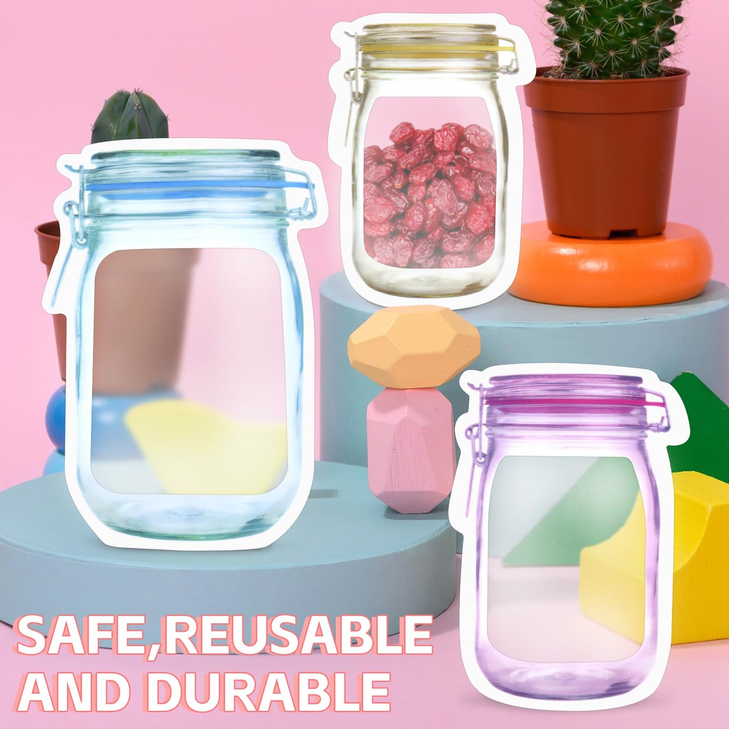 Fireboomoon 30 PCS Multi-Size Mason Jar Bottle Pattern Zipper Bags,Reusable Airtight Seal Leak-Proof Portable Food Snack Save Storage Pouch Bag for Travel Picnic Camping and Kids