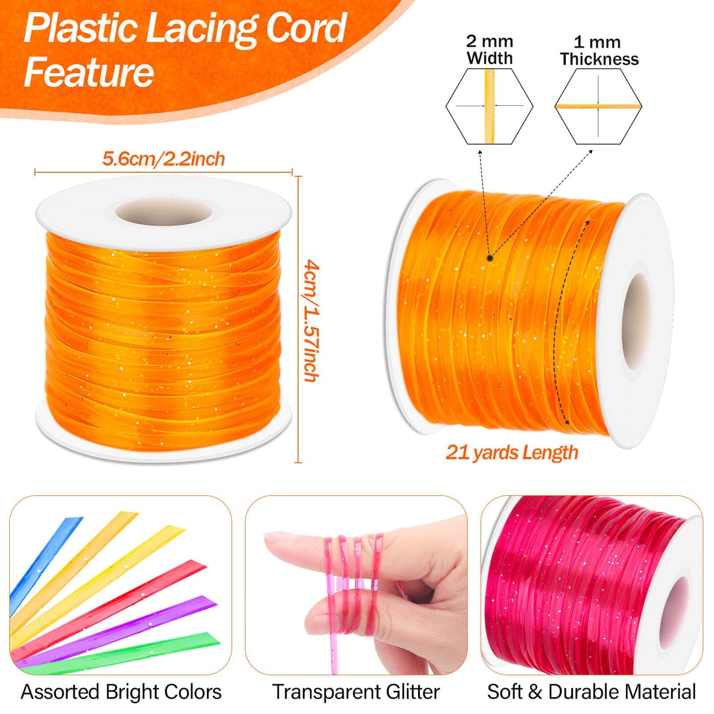 Cridoz 6 Pack Lanyard String Kit, Plastic Lacing Cord Gimp String Lanyard Weaving Kit for Boondoggle, Bracelets, Keychains, Crafts (Glitter)