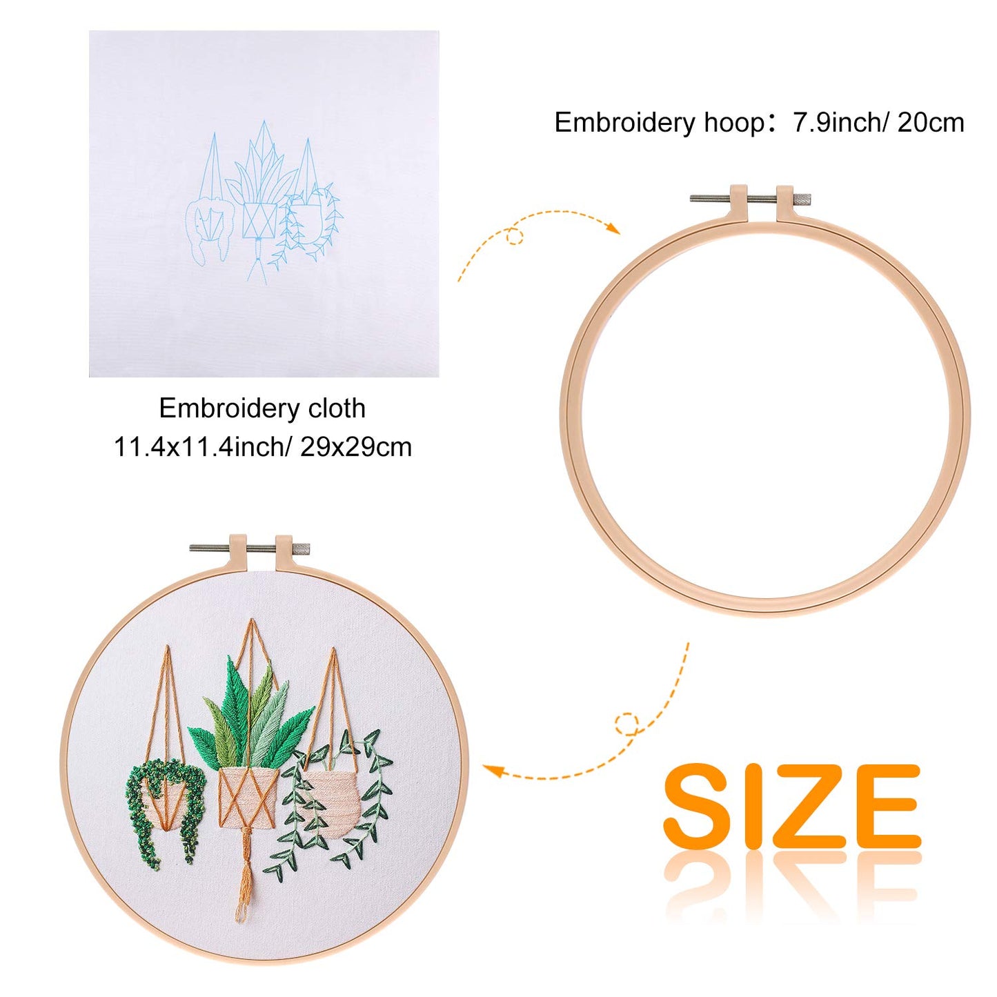 4 Sets Embroidery Starter Kit with Pattern and Instructions Cross Stitch Kit Includes 4Pcs Embroidery Clothes with Floral Pattern, 2 Pcs Embroidery Hoops, Scissor, Color Threads Needle Kit