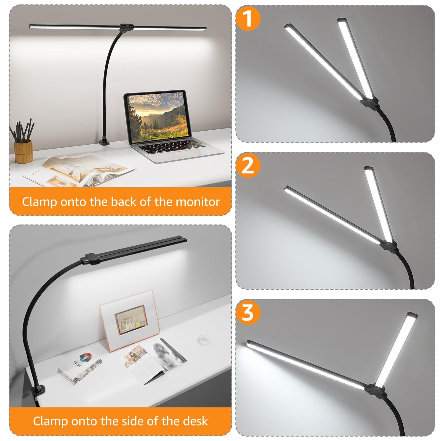 ShineTech LED Desk Lamp, 31.5" Ultra Wide Double Head Architect Light with Clamp, 50 Adjustable Lighting Modes, Eye-Caring Bright Task Lamp for Home Office, Large Monitor, Memory & Auto-Off Timer