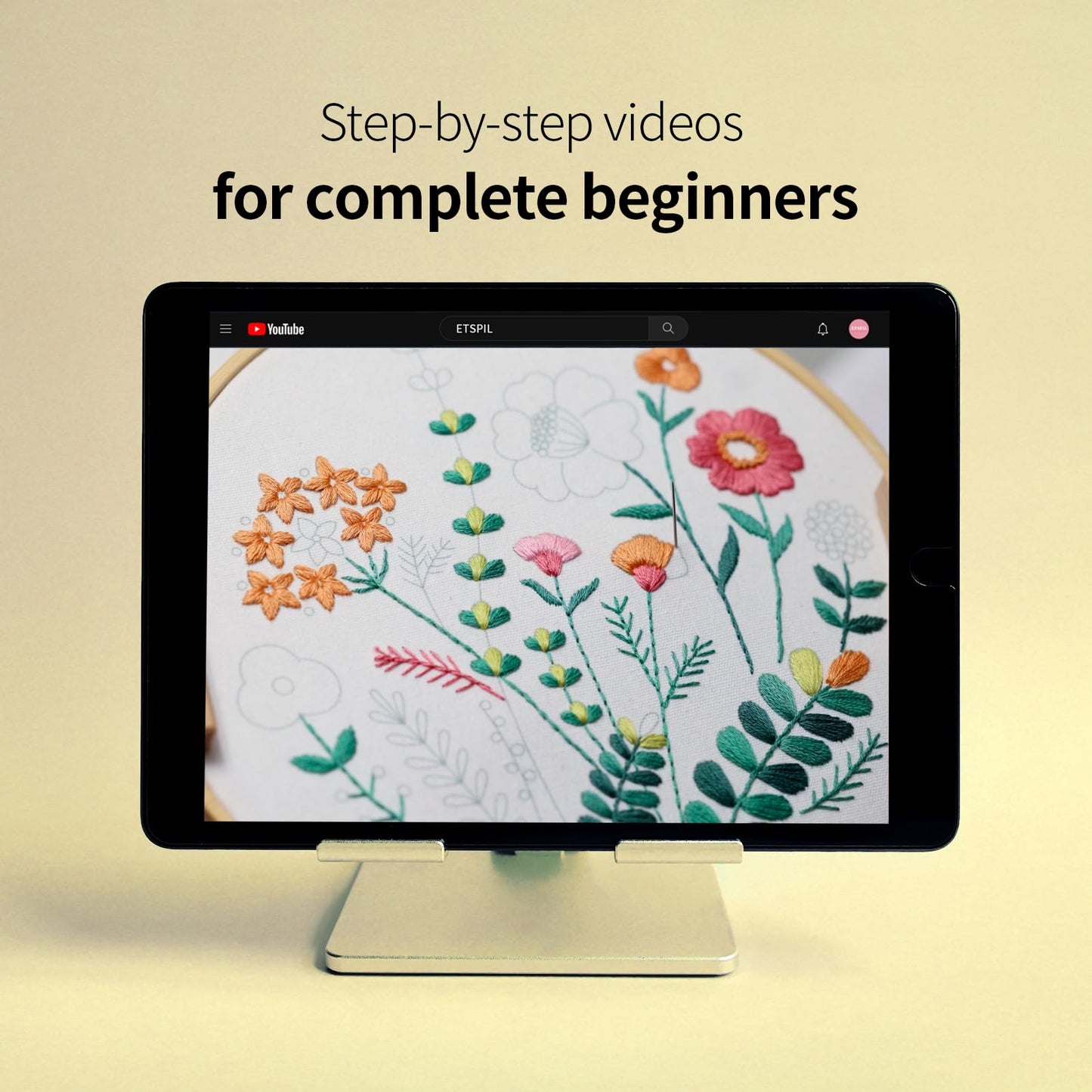 3 Pack Beginner Embroidery Kits, DIY Starter Set with Stamped Flower Designs, Embroidery Hoop, Colorful Threads, Tools