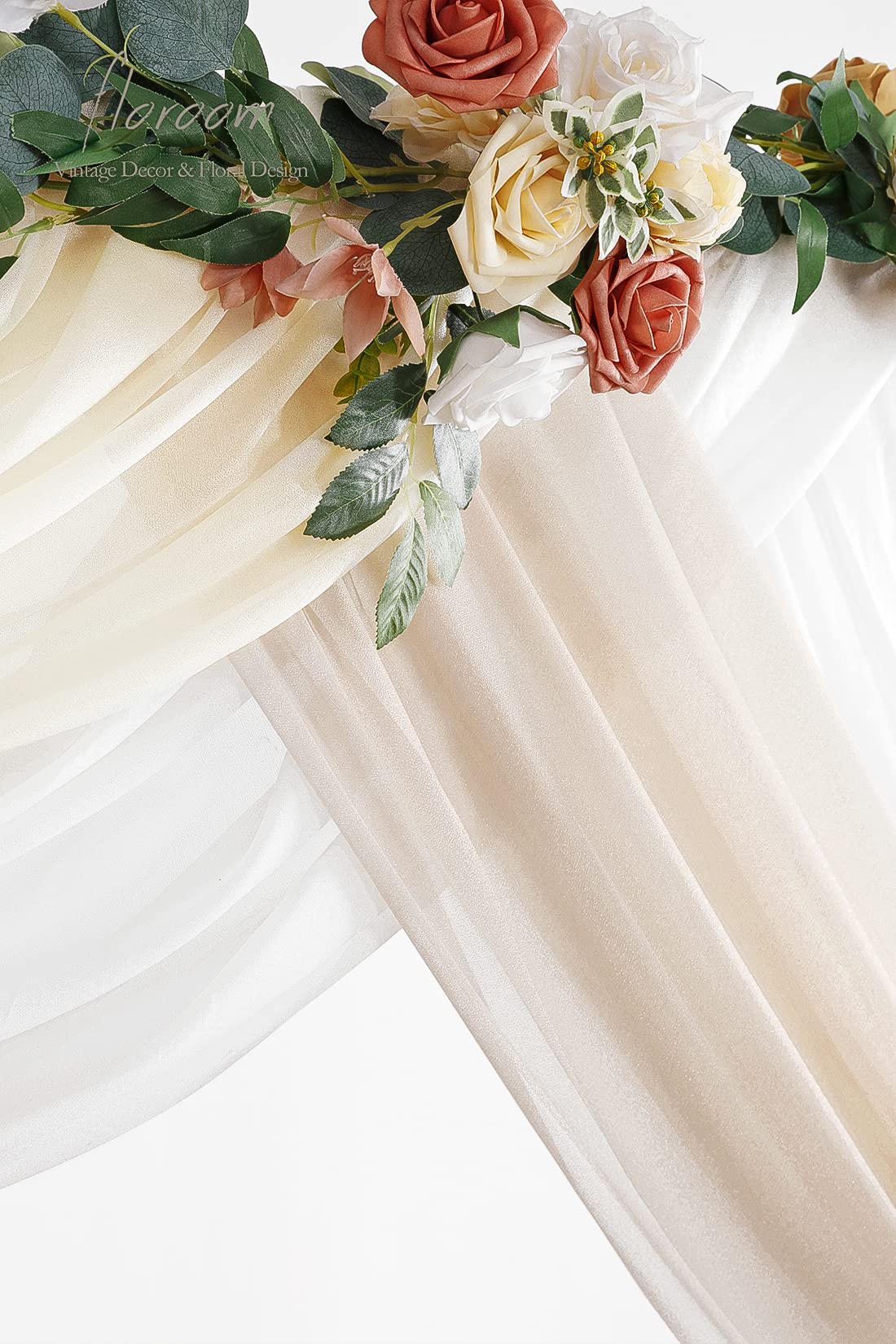 Wedding Arch Draping Fabric 3 Panels 20Ft Chiffon Fabric Drapes Arbor Drapery Wedding Ceremony Reception Swag Decorations (Nude +Cream +White)