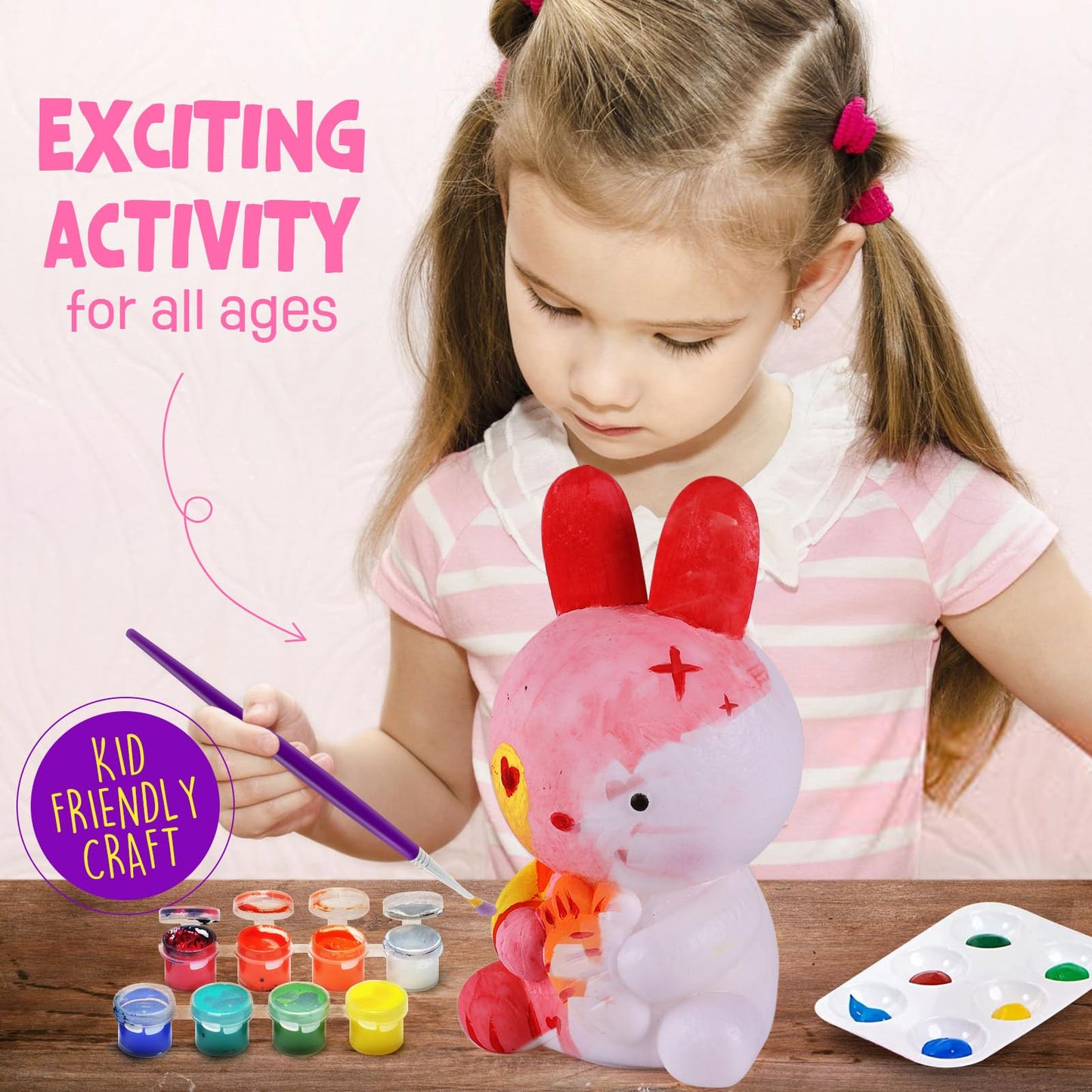 LAOESE Paint Your Own Bunny Lamp Kit, Art Supplies Painting Kits for Kids, Arts and Crafts for Kids Ages 8-12, Bunny Toys Girls Boys Birthday Gifts for Kids Ages 3 4 5 6 7 8 9 10 11 12+