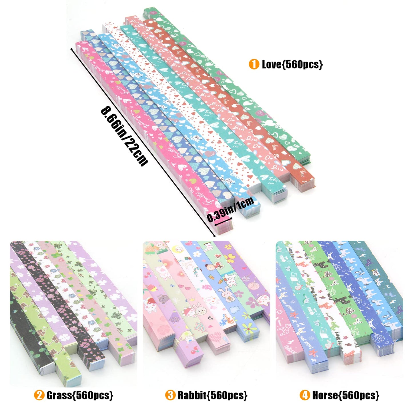 2240 Sheets Origami Star Paper Strips with 4 Different Designs of Cute Cartoon Origami for DIY Handcrafts