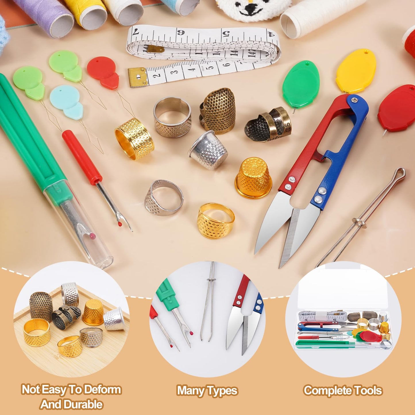 20 Pcs Sewing Thimble Kit,thimbles for Hand Sewing，Needle threaders，Seam Rippers for Sewing，Measuring Tape and Thread Snips, Hand Embroidery Craft（Complete Sewing Kit）