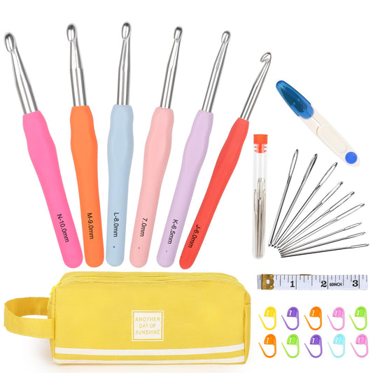 Aeelike 29pcs Big Size Crochet Hooks Set with Ergonomic Soft Handles for Thick Bulky Yarn,6.0mm - 10.0 mm Crochet Needls and Knitting & Crochet Supplies for Crochet Beginner Lover Crocheter