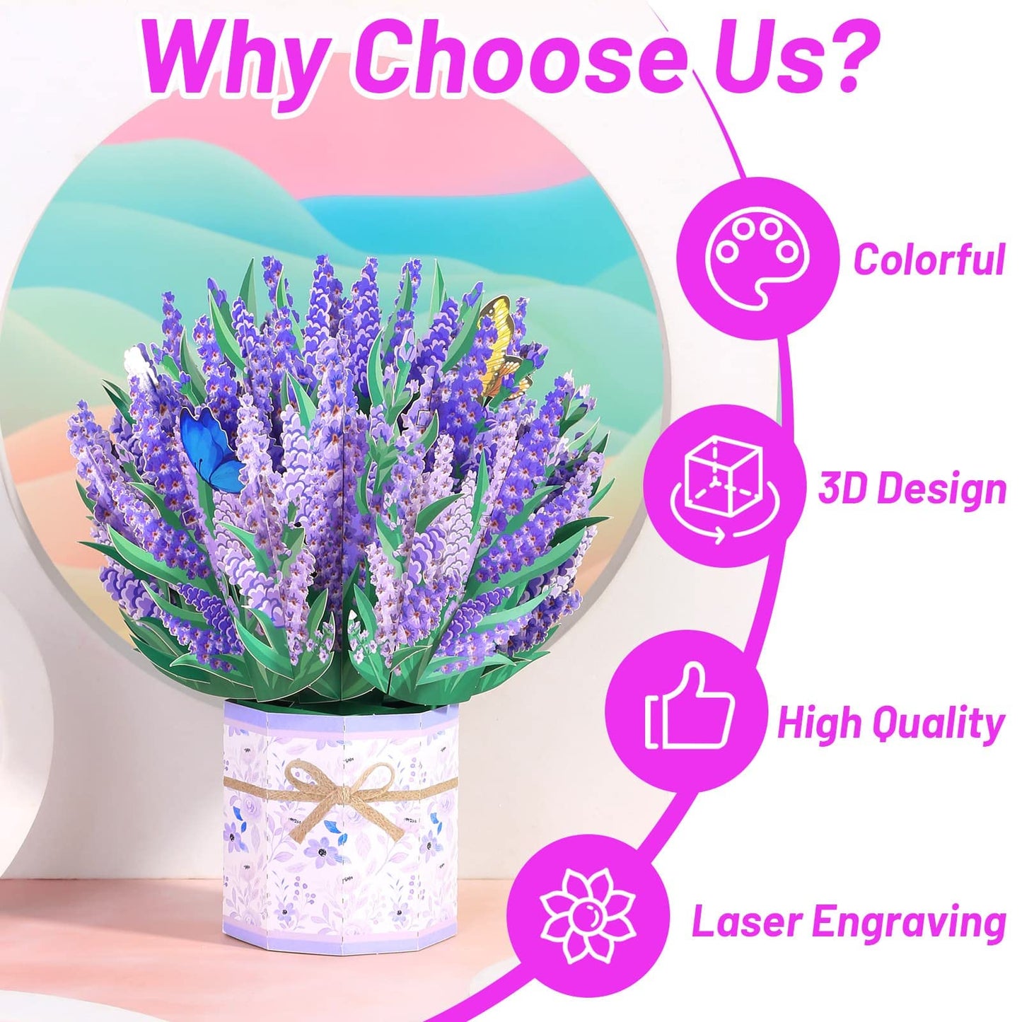 Pop Up Flowers Bouquet Cards Get Well Cards 3D Flower Birthday Cards with Note Card and Envelope for All Occasion Mother's Day Thinking of you Thanksgiving Christmas Gift