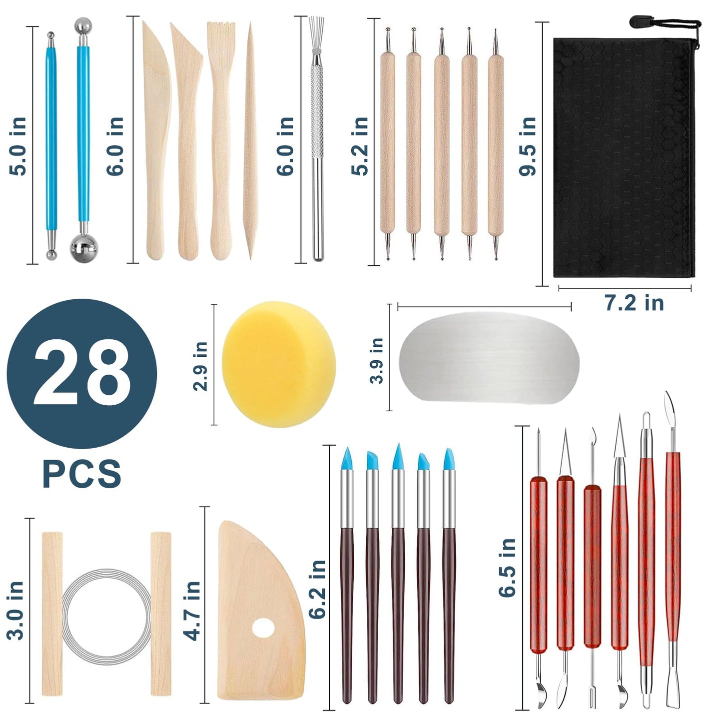 Clay Tools Kit,28 PCS Pottery Tools,Polymer Clay Tools,Air Dry Clay Tools Set for Kids, Adults,Pottery Craft,Drawing,Dotting,Carving,Molding,Baking,Modeling,Shaping