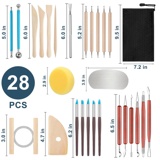 Clay Tools Kit,28 PCS Pottery Tools,Polymer Clay Tools,Air Dry Clay Tools Set for Kids, Adults,Pottery Craft,Drawing,Dotting,Carving,Molding,Baking,Modeling,Shaping