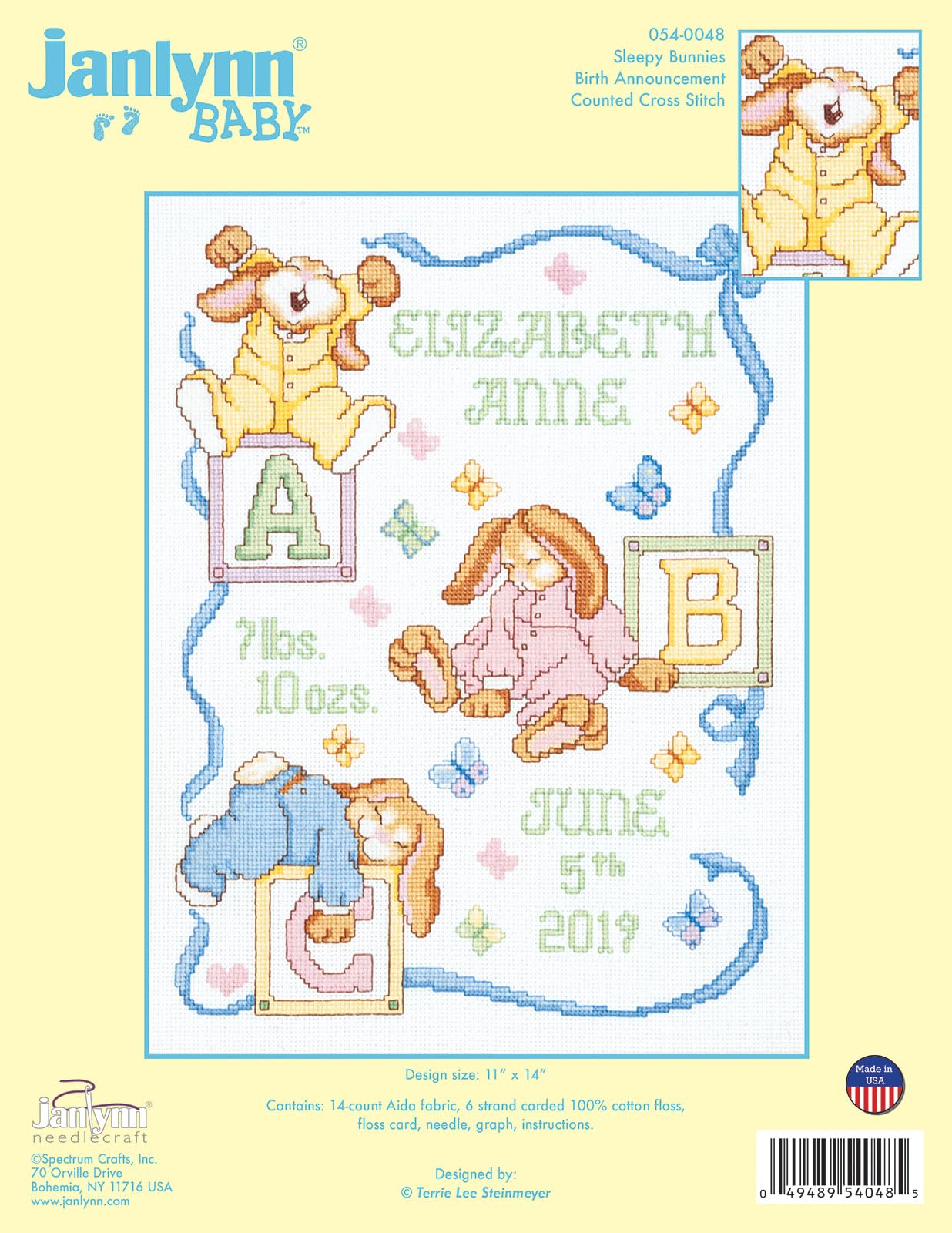 Sleepy Bunnies Sampler Counted Cross Stitch Kit, 13" x 18", Multi-Colored, 14 Count