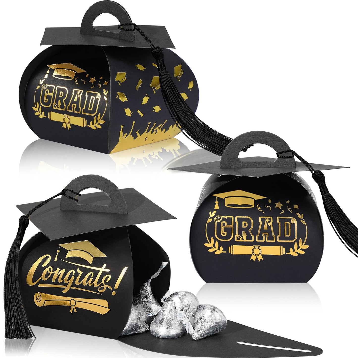 TaoBary 30 Pcs Graduation Cap Gift Boxes Graduation Decorations Class of 2026 Candy Box with Tassel for 2026 Grad Party Favors Supplies(Black, Gold)