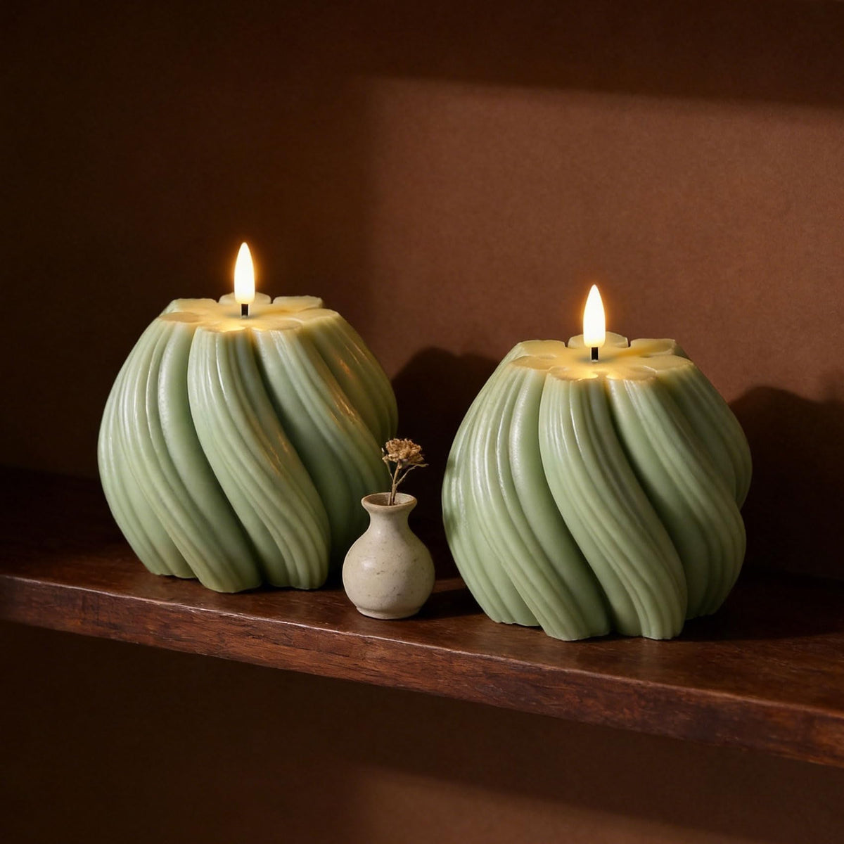 Girimax Sage Green Swirl Flameless Candle with Remote Timer