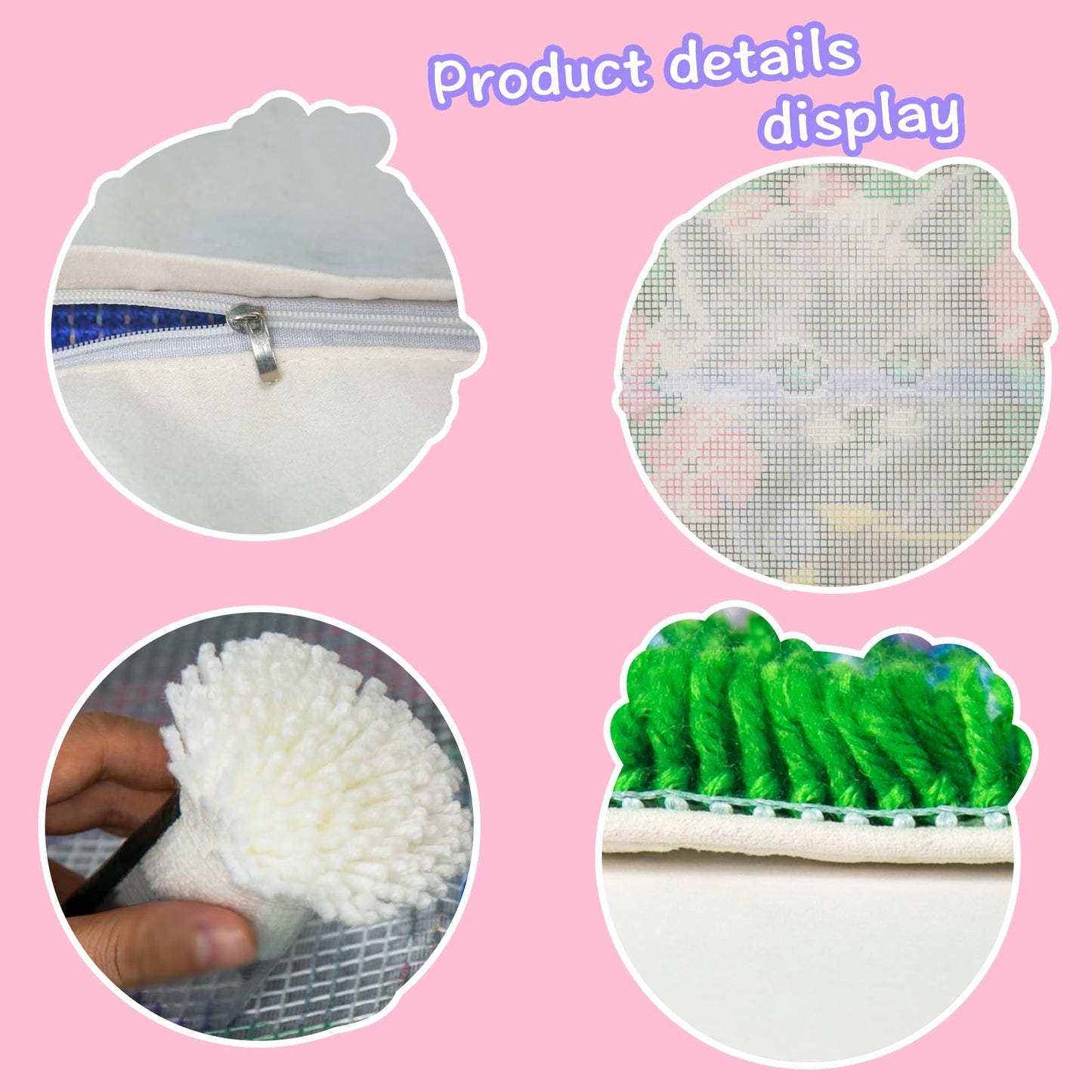 Latch Hook Kits for DIY Throw Pillow Cover,Flower Cat Needlework Cushion Cover Hand Craft Crochet 17X17inch