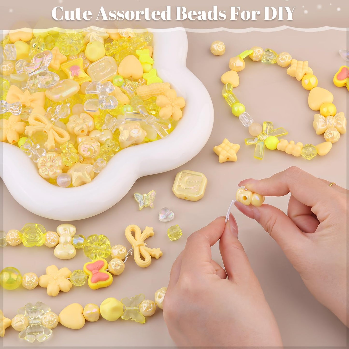 TINKRSTUFF Assorted 170-230PCS Yellow Acrylic Beads for Bracelet Making, Flower Bow Butterfly Candy GummyBear Aesthetic Bracelet Charms,Cute Beads for Jewelry Making DIY Necklace Keychain Phone Charm