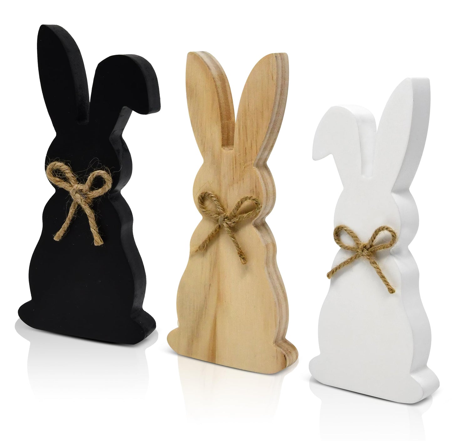 Easter Wooden Bunny Decor Set of 3 Rustic Farmhouse Spring Rabbit Table Decorations Wood Block Figurines Tiered Tray Shelf Mantel Display