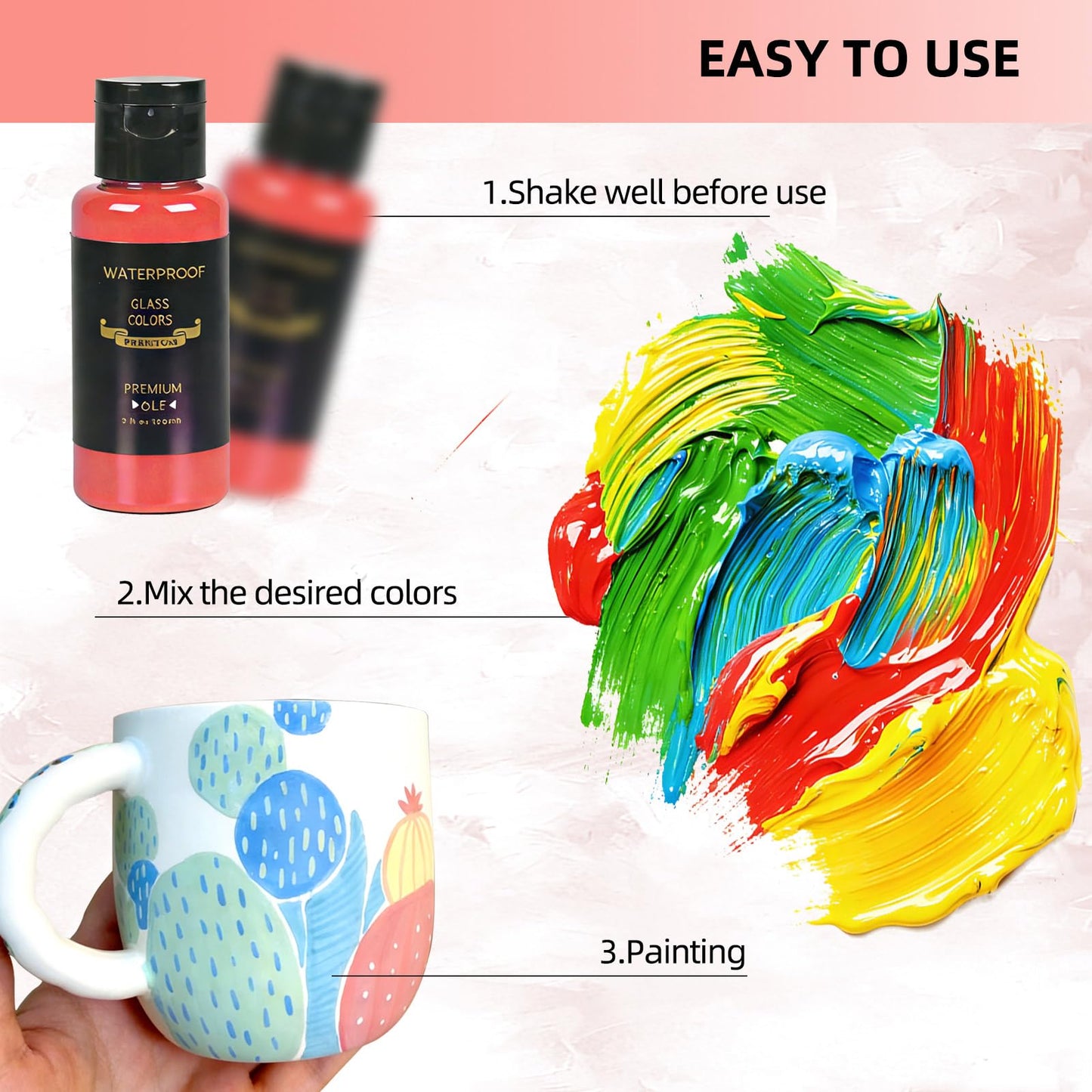 Colorful 14 Colors Stain Glass Paint Set with 6 Brushes, 1 Palette, Waterproof Permanent Glass Painting Kit for Kids to Arts on Wine Glasses,Bottle and Windows