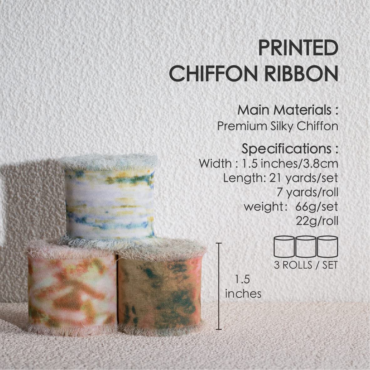 Orange Chiffon Ribbon Silk Like 1 1/2 Inch Printed Frayed Ribbon for Gift Wrapping Wedding Invitations Flower Bouquets Bridal Shower 21 Yard