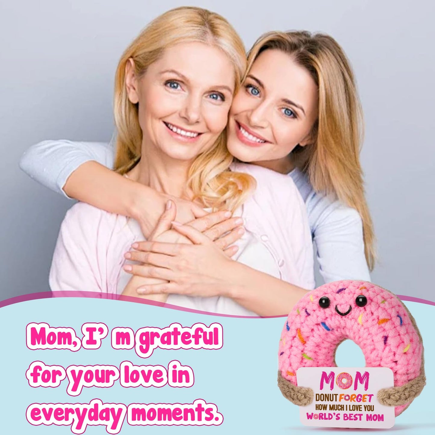 BuiltFit Mom Gifts for Mothers Day - Funny Mother's Day Birthday Handmade Crochet Donut Gift for Mom Mama Mother Mommy from Daughter Son Best Mothers Ever Gifts