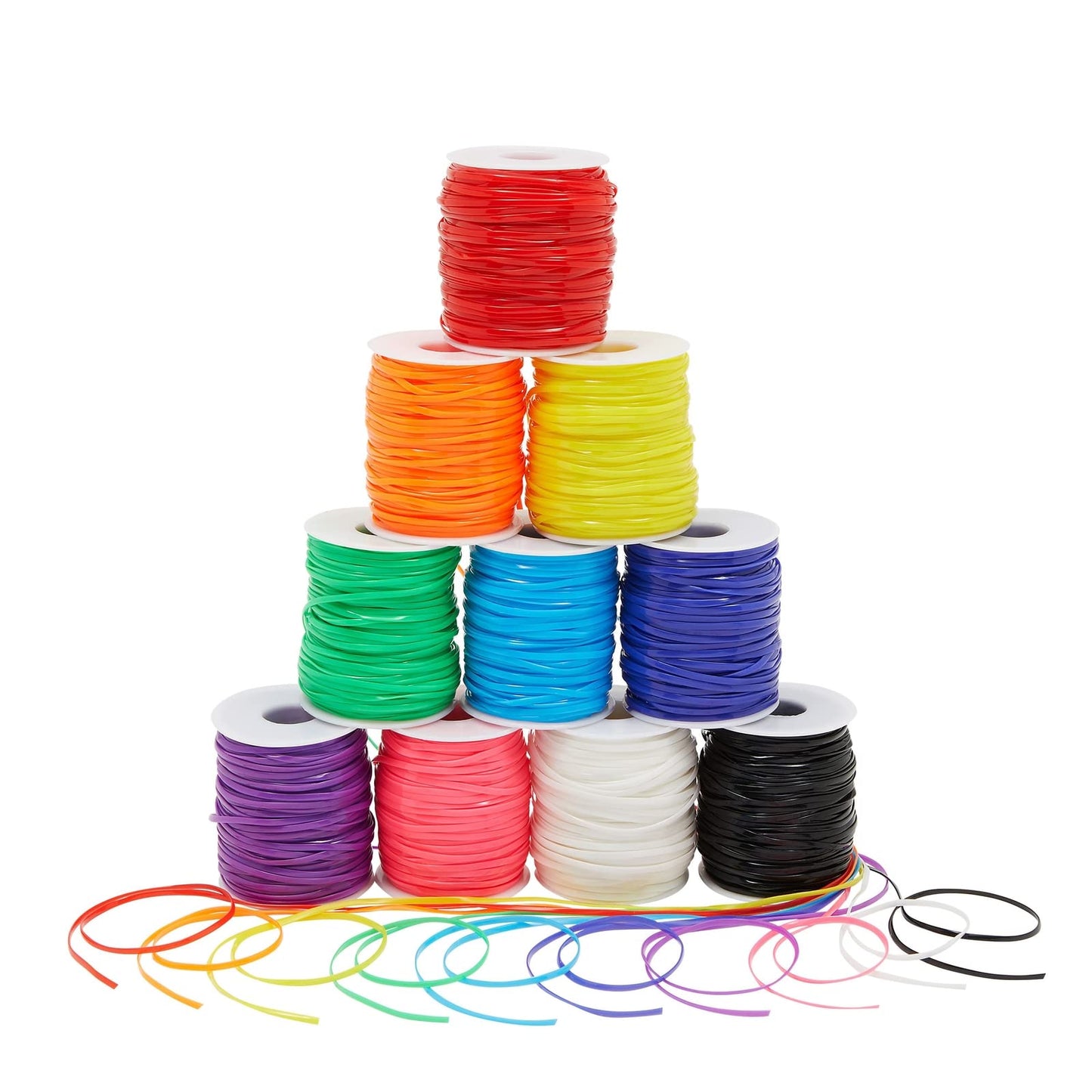 Juvale Lanyard String Kit - Neon Plastic Lacing Cord & Gimp String for Bracelets - Plastic Cord & Boondoggle Kit for Keychains - 10 Spools, 50 Yd Each, 2.5 mm x 1 mm, Rainbow