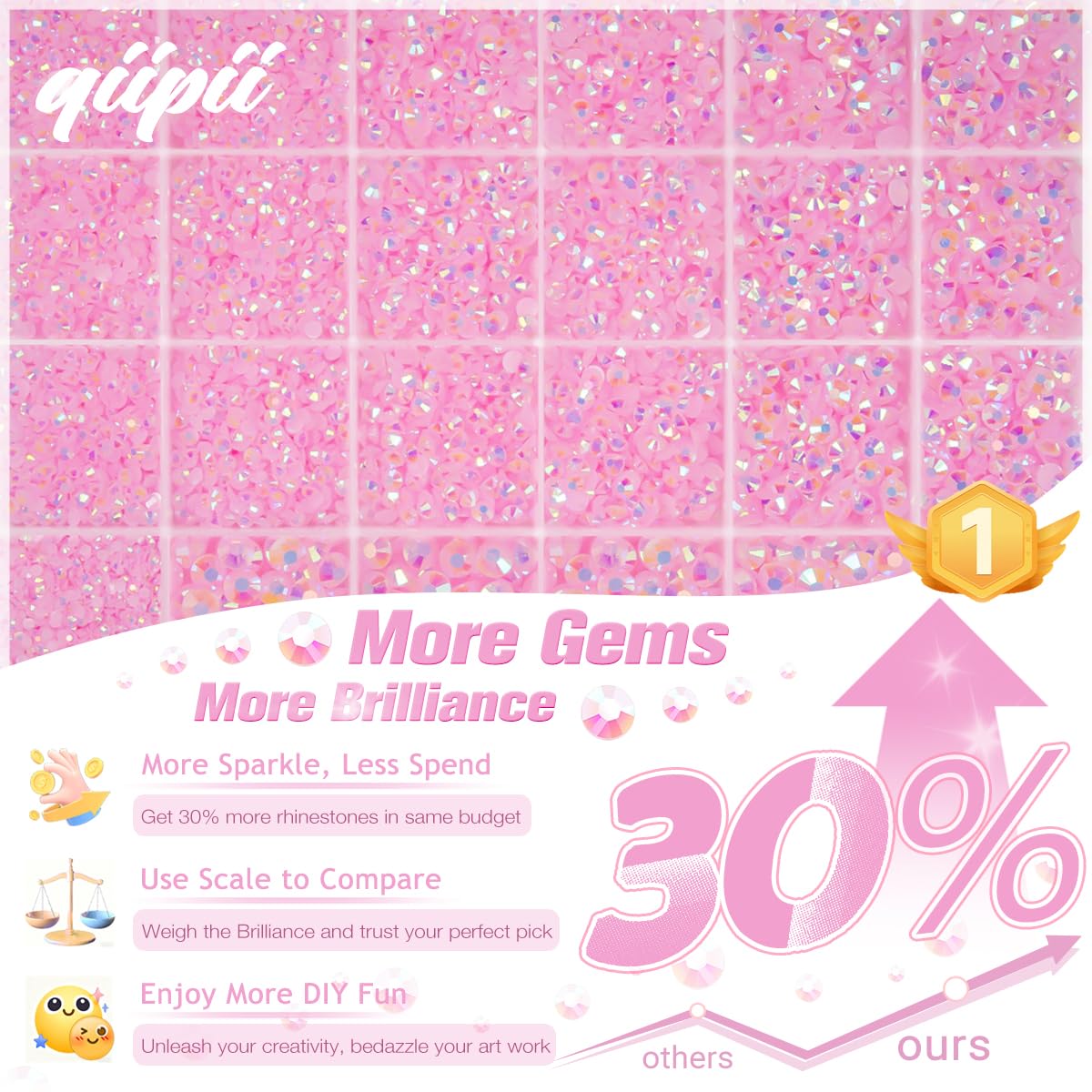 qiipii Light Pink AB Resin Rhinestones w B7000 Glue for Bedazzling Crafting 2mm-6mm Flatback Jelly Stones Diamonds Gems Bedazzler Kit Charms for Nails Face Eyes Makeup Tumblers Bottles Crafts Shoes