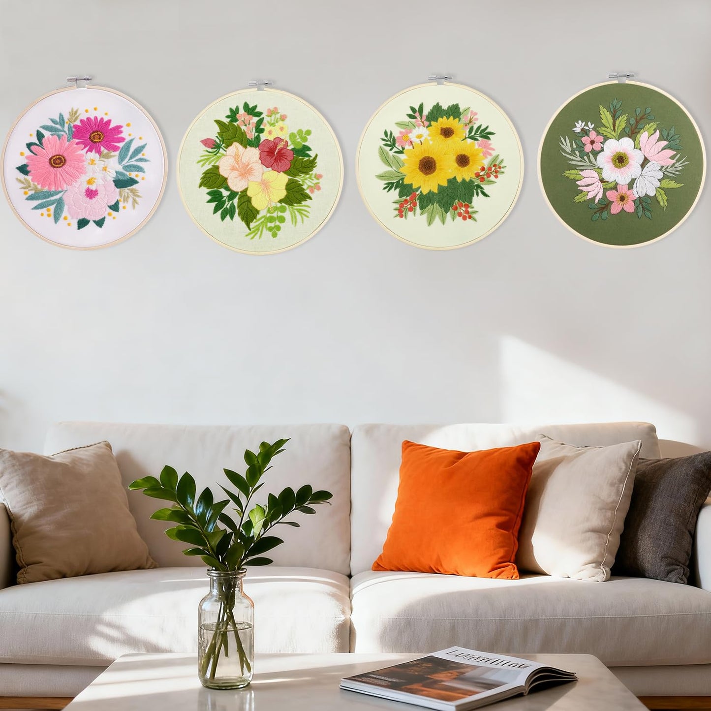 4 Sets Embroidery Set for Beginners, Art Craft, Easy Sewing Embroidery Kit Includes Embroidered Clothes with Patterns, Embroidery Hoops, Instruction Manual, Color Stitch Set (3)