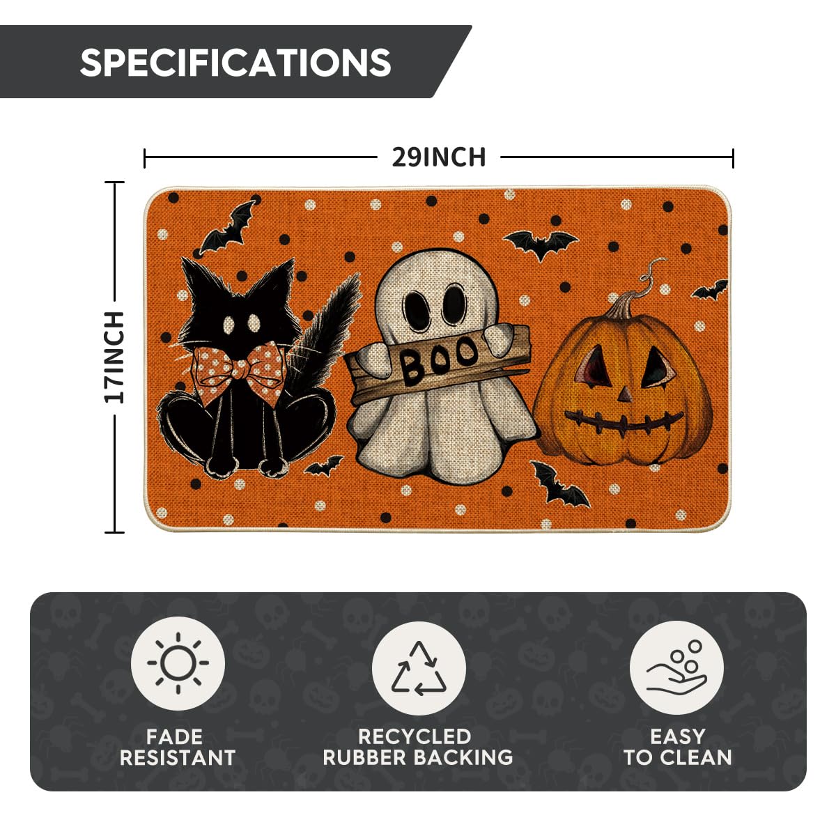 Artoid Mode Orange Cat Jack-O'-Lantern Ghost Pumpkins Halloween Doormat, Seasonal Low-Profile Floor Switch Mat for Indoor Outdoor 17x29 Inch