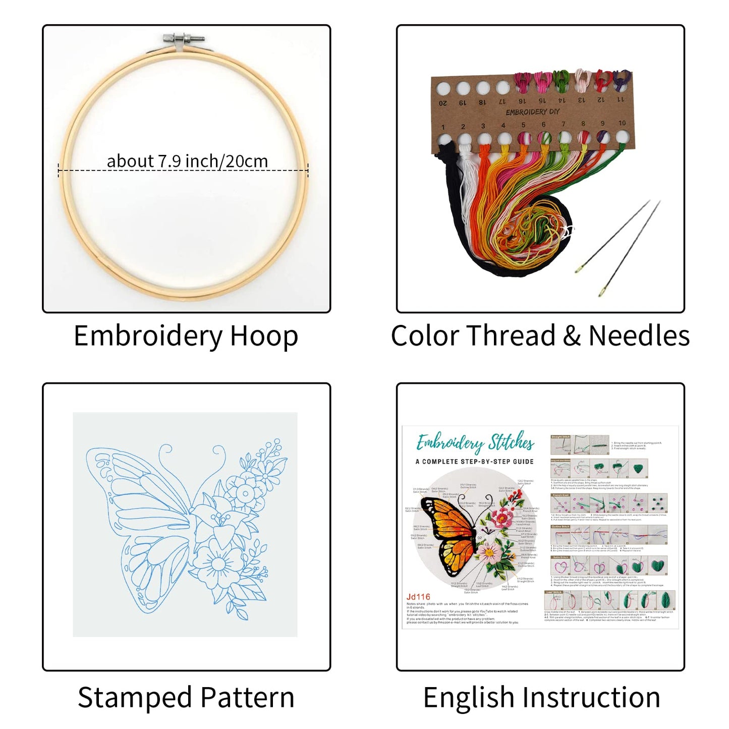 Louise Maelys Butterfly Flower Embroidery Kits Stamped Cross Stitch Kit for Adults Beginners Needle