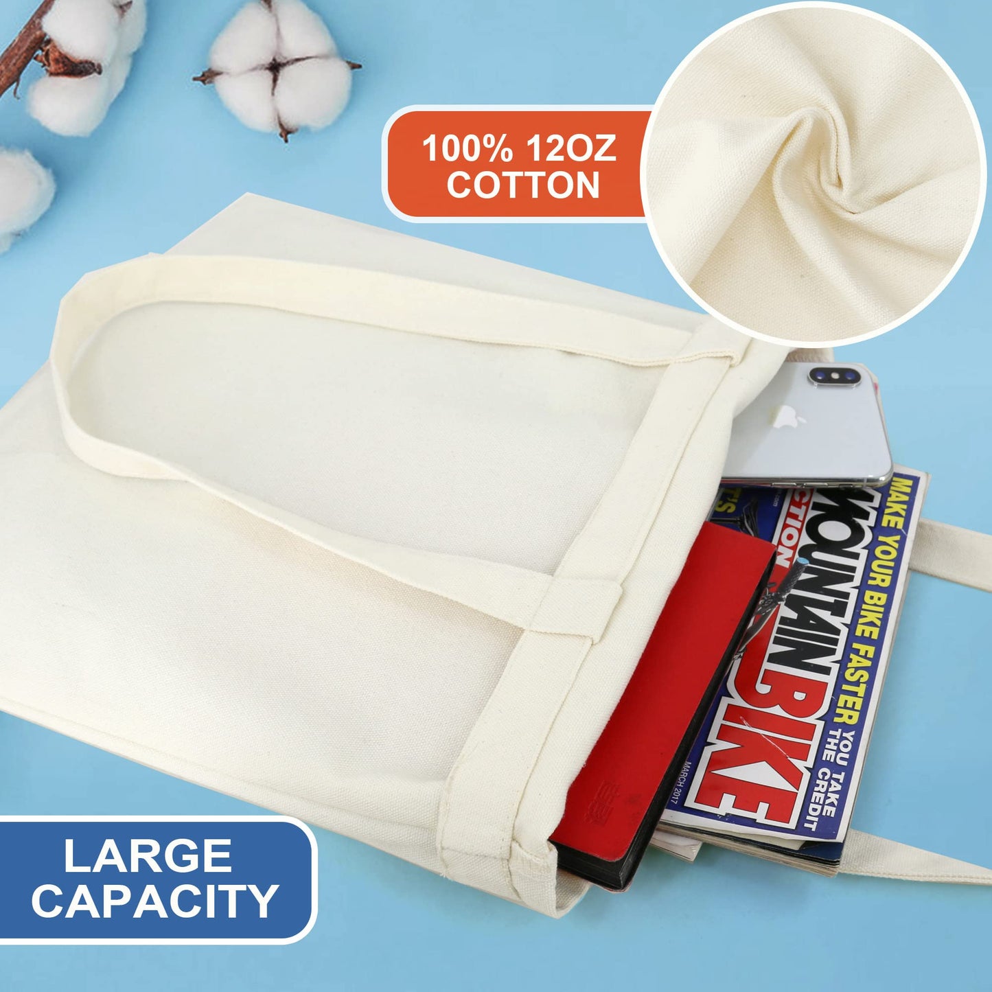 BeeGreen Flowers 12OZ Canvas Tote Bag With Inner Zipper Pocket Cute Aesthetic Mother's Day Cotton Tote Bag Reusable Tote Bag for Women Lightweight Washable Graphic Trendy Tote Bag